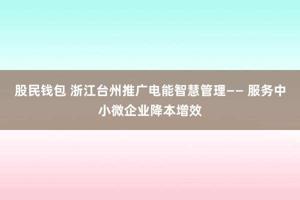 股民钱包 浙江台州推广电能智慧管理—— 服务中小微企业降本增效