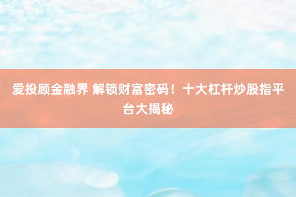 爱投顾金融界 解锁财富密码！十大杠杆炒股指平台大揭秘