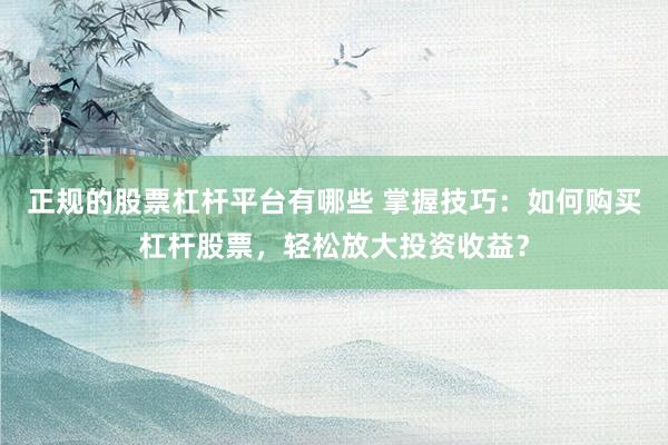 正规的股票杠杆平台有哪些 掌握技巧：如何购买杠杆股票，轻松放大投资收益？