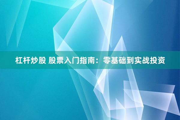 杠杆炒股 股票入门指南：零基础到实战投资